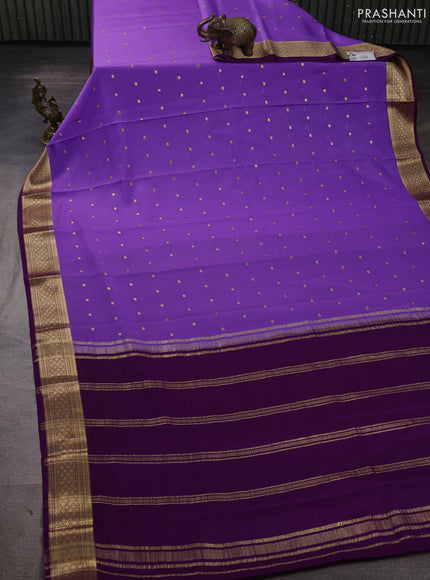 Pure mysore silk saree lavender and purple with allover zari buttas and zari woven border