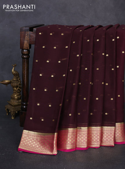 Pure mysore silk saree coffee brown and pink with allover zari buttas and zari woven border
