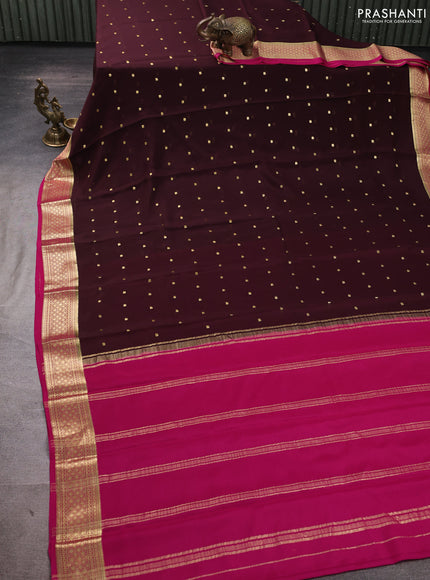 Pure mysore silk saree coffee brown and pink with allover zari buttas and zari woven border
