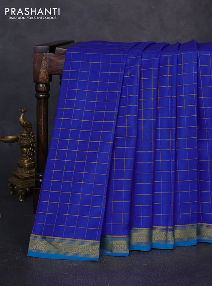 Pure mysore silk saree royal blue and blue with allover zari woven checked pattern and zari woven border