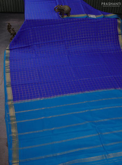 Pure mysore silk saree royal blue and blue with allover zari woven checked pattern and zari woven border