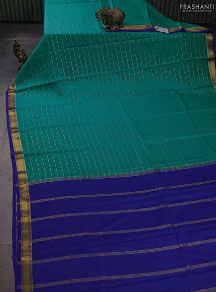 Pure mysore silk saree teal blue and blue with allover zari woven checked pattern and zari woven border