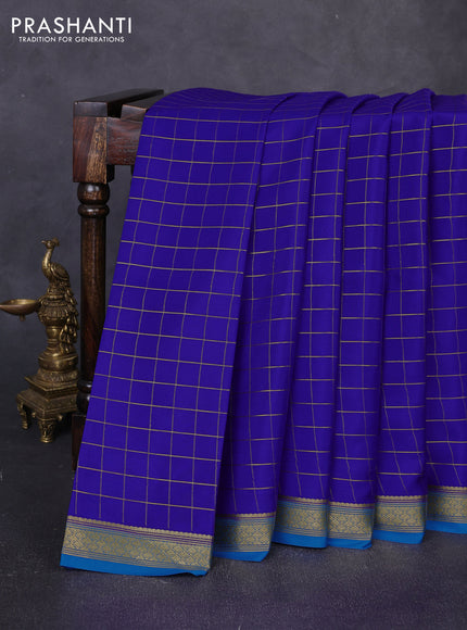Pure mysore silk saree royal blue and blue with allover zari woven checked pattern and zari woven border