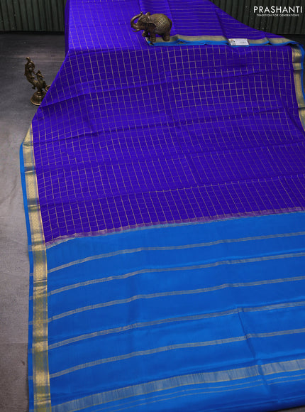 Pure mysore silk saree royal blue and blue with allover zari woven checked pattern and zari woven border