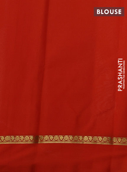 Pure mysore silk saree off white and orange with zari woven buttas and zari woven simple border