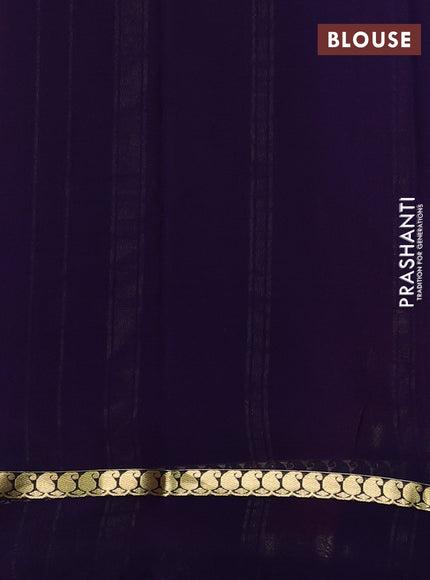 Pure mysore silk saree tomato pink and navy blue with zari woven buttas and zari woven simple border