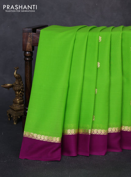 Pure mysore silk saree light green and purple with zari woven buttas and zari woven simple border