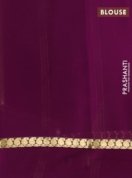 Pure mysore silk saree light green and purple with zari woven buttas and zari woven simple border