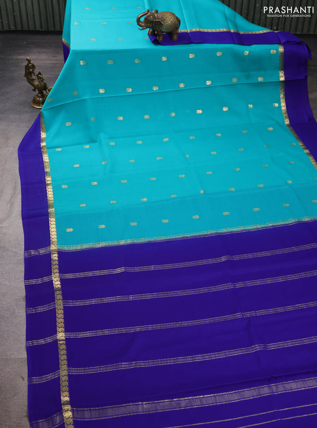 Pure mysore silk saree teal blue and blue with zari woven buttas and zari woven simple border