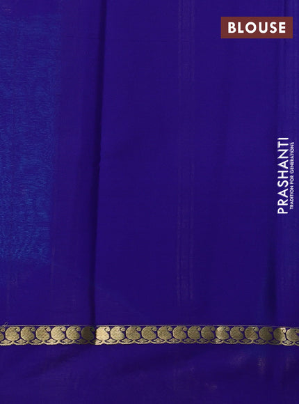 Pure mysore silk saree teal blue and blue with zari woven buttas and zari woven simple border