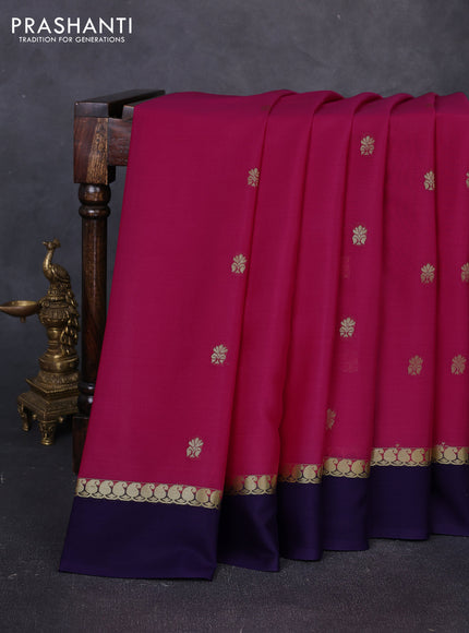 Pure mysore silk saree pink and violet with zari woven buttas and zari woven simple border