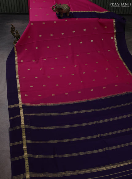 Pure mysore silk saree pink and violet with zari woven buttas and zari woven simple border