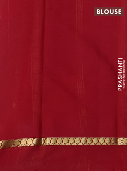 Pure mysore silk saree green and red with zari woven buttas and zari woven simple border