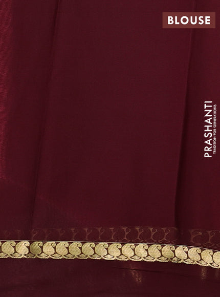 Pure mysore silk saree peach pink and coffee brown with zari woven buttas and zari woven simple border