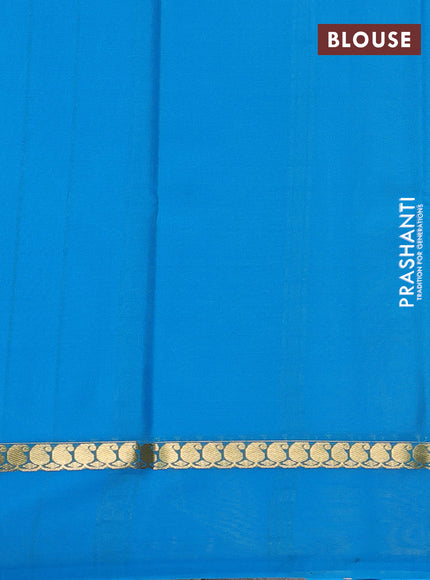 Pure mysore silk saree lime green and blue with zari woven buttas and zari woven simple border