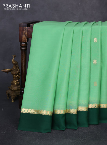 Pure mysore silk saree pastel green and green with zari woven buttas and zari woven simple border