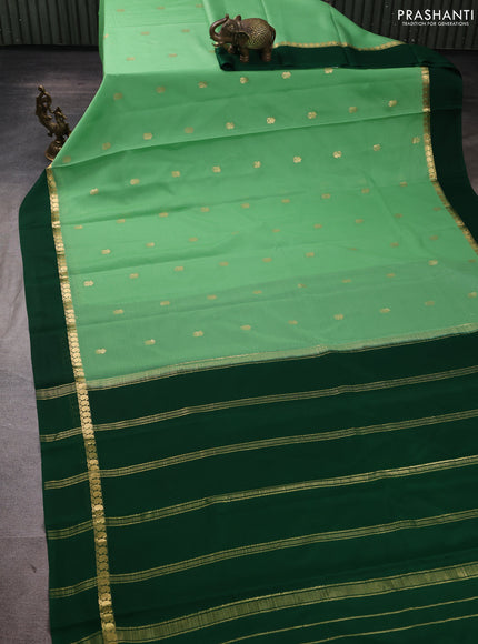 Pure mysore silk saree pastel green and green with zari woven buttas and zari woven simple border