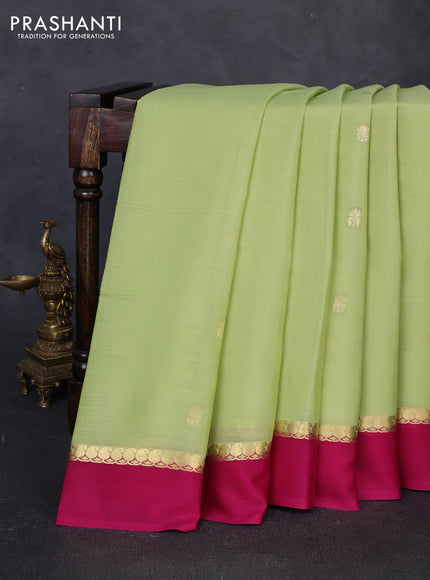 Pure mysore silk saree pista green and pink with zari woven buttas and zari woven simple border
