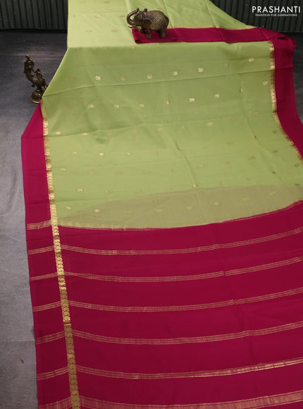 Pure mysore silk saree pista green and pink with zari woven buttas and zari woven simple border