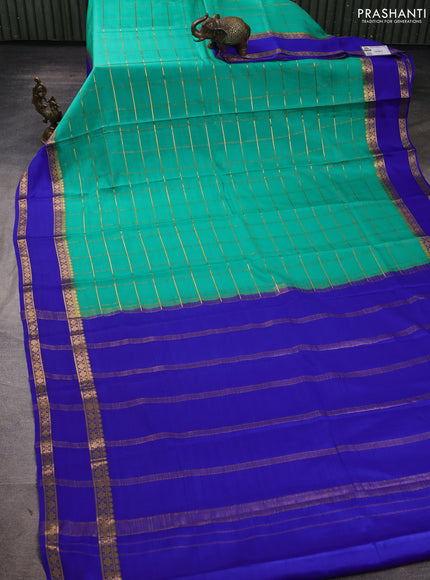 Pure mysore silk saree teal green and blue with allover zari woven checked pattern and rettapet zari woven border