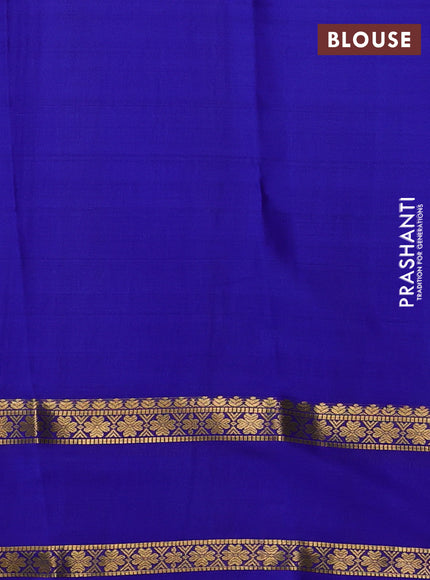 Pure mysore silk saree teal green and blue with allover zari woven checked pattern and rettapet zari woven border