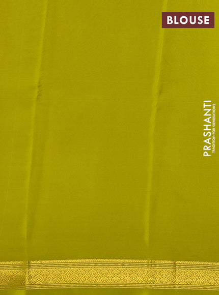 Pure mysore silk saree bottle green and lime green with allover zari woven checked pattern and zari woven border