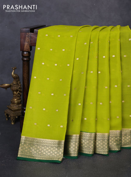 Pure mysore silk saree lime green and green with zari woven buttas and zari woven border