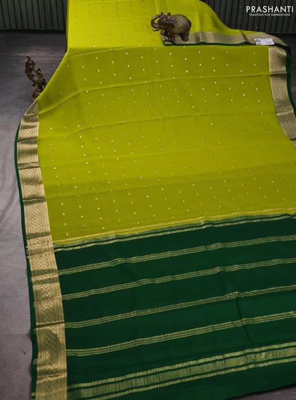 Pure mysore silk saree lime green and green with zari woven buttas and zari woven border