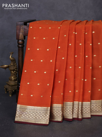 Pure mysore silk saree rustic orange and deep brown with zari woven buttas and zari woven border