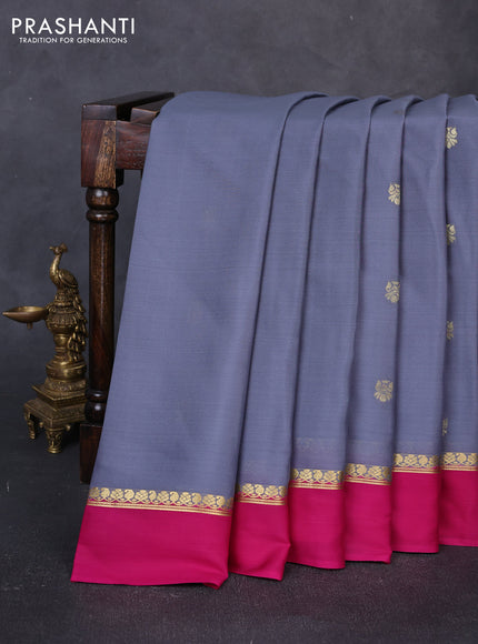 Pure mysore silk saree grey and pink with zari woven buttas and zari woven simple border