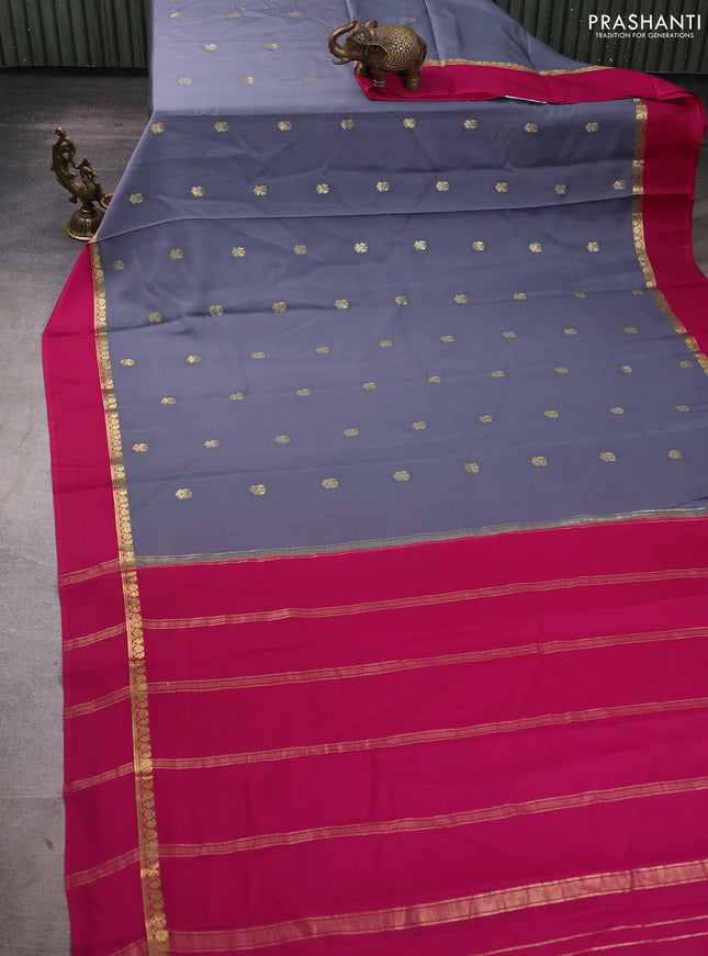 Pure mysore silk saree grey and pink with zari woven buttas and zari woven simple border