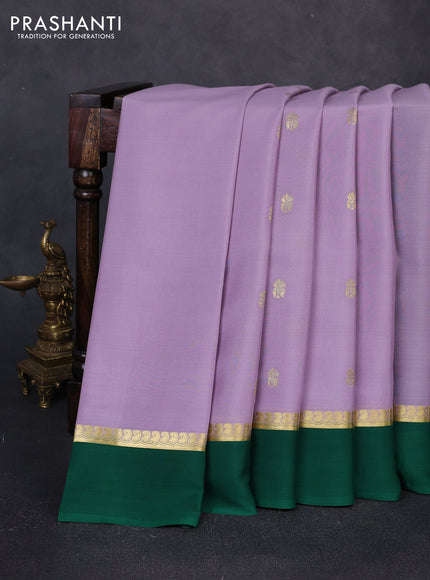Pure mysore silk saree lavender and green with zari woven buttas and zari woven simple border