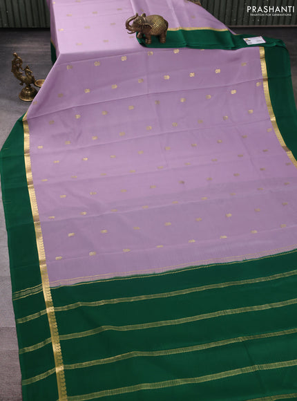 Pure mysore silk saree lavender and green with zari woven buttas and zari woven simple border