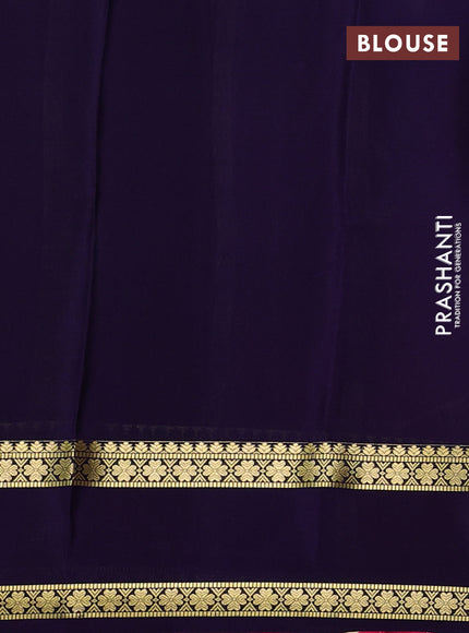 Pure mysore silk saree tomato pink and deep violet with allover zari woven checked pattern and rettapet zari woven border