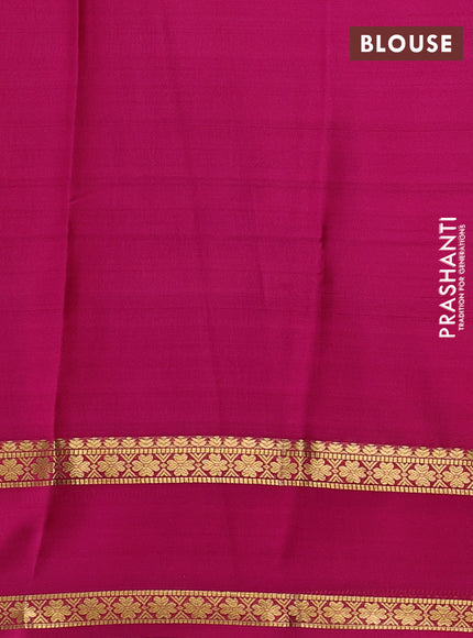 Pure mysore silk saree mehendi green and pink with allover zari woven checked pattern and rettapet zari woven border