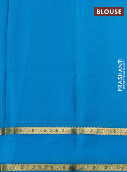Pure mysore silk saree lime green and blue with allover zari woven checked pattern and rettapet zari woven border