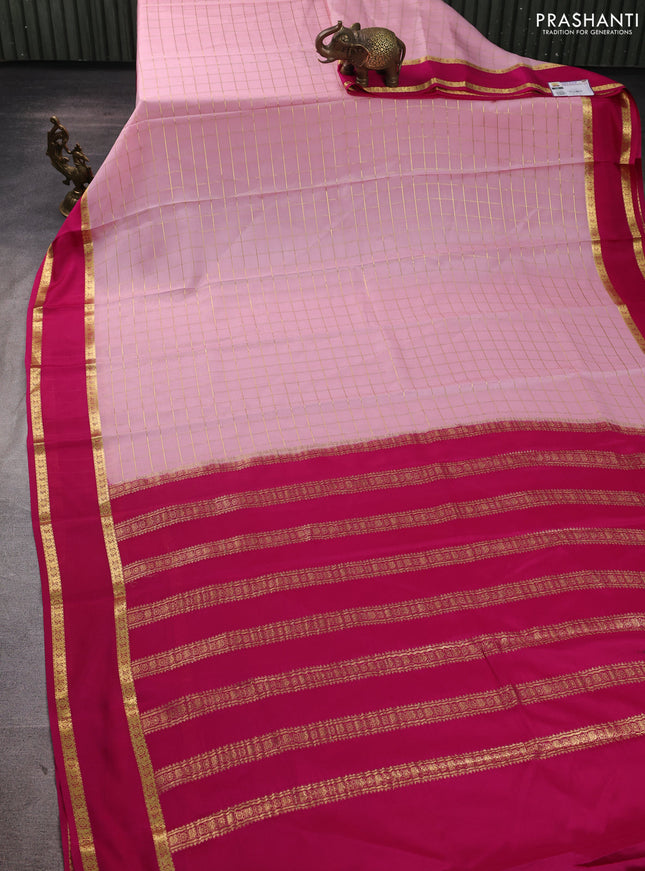 Pure mysore silk saree baby pink and pink with allover zari woven checked pattern and rettapet zari woven border