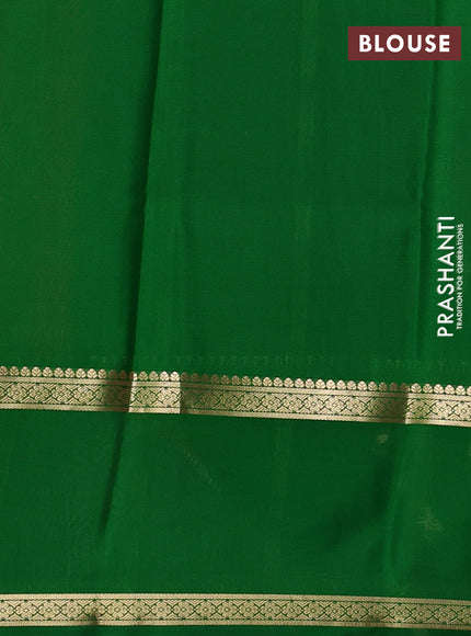 Pure mysore silk saree red and green with allover small zari woven checked pattern and rettapet zari woven border