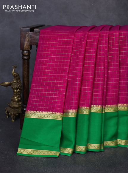 Pure mysore silk saree pink and green with allover small zari woven checked pattern and rettapet zari woven border