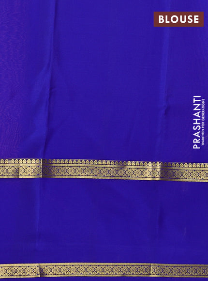 Pure mysore silk saree peach pink and blue with allover small zari woven checked pattern and rettapet zari woven border