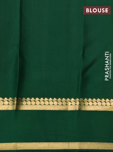 Pure mysore silk saree maroon and green with allover small zari woven checked pattern and rettapet zari woven border