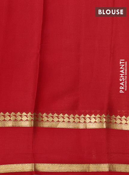 Pure mysore silk saree mehendi green and red with allover small zari woven checked pattern and rettapet zari woven border