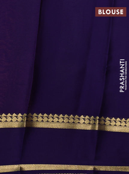 Pure mysore silk saree tomato pink and violet with allover small zari woven checked pattern and rettapet zari woven border