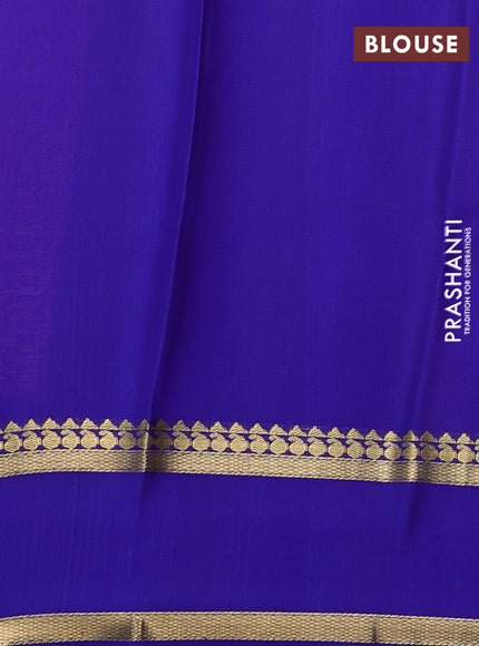 Pure mysore silk saree peach pink and blue with allover small zari woven checked pattern and rettapet zari woven border