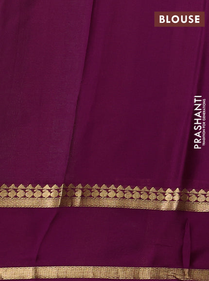 Pure mysore silk saree green and purple with allover small zari woven checked pattern and rettapet zari woven border