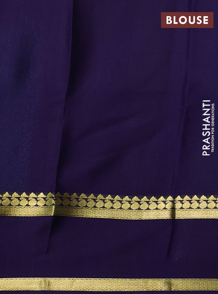 Pure mysore silk saree teal blue and violet with allover small zari woven checked pattern and rettapet zari woven border