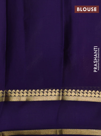 Pure mysore silk saree pink and violet with allover small zari woven checked pattern and rettapet zari woven border