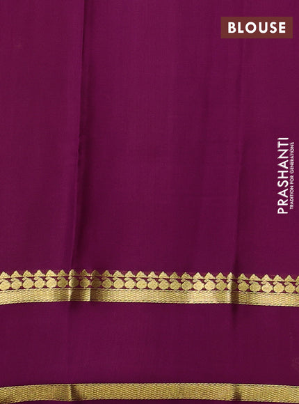 Pure mysore silk saree green and purple with allover small zari woven checked pattern and rettapet zari woven border