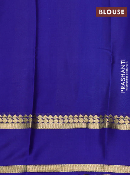 Pure mysore silk saree teal blue and blue with allover small zari woven checked pattern and rettapet zari woven border