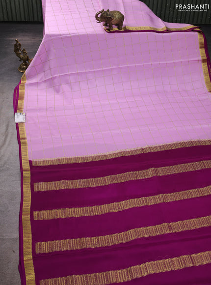 Pure mysore silk saree lavender and purple with allover zari woven checked pattern and zari woven border